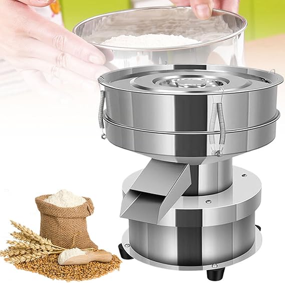 Automatic Vibrating Sieve Shaker, Stainless Steel Powder Sifter Machine with 20 Mesh + 50 Mesh, Automatic Powder Sifter Machine, Electric Sieve Shaker for Flours, Millet, Sesame