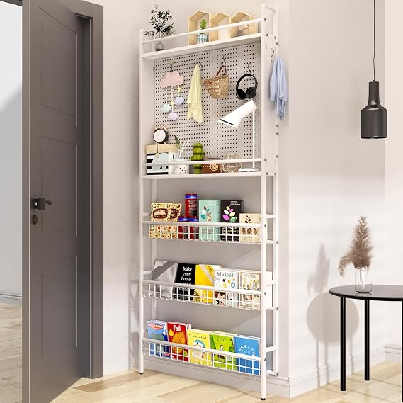 Behind the Door Bookshelf, Space Saving Metal Slim Shelf After Door