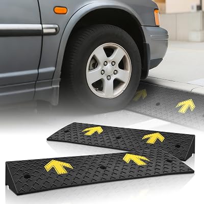 Magshion 5.5 Rise Threshold Ramp for Doorways, 37.5 Wide Heavy Duty Rubber Non-Slip Driveway Curb Ramp for Wheelchair, Car, Truck, Motorcycle, Loading Dock, 2-Pack