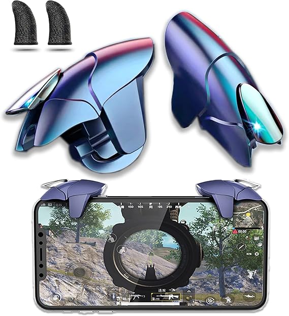 AIYUJIWU スマホ コントローラー 荒野行動 PUBG Mobile 最新型 スマホゲーム パッド クリック感 高感度 ジョイスティック 射撃ボタン 高速反応 左右兼用 連続射撃 電源ボタンと干渉しない 無段階調整 ケース対応 iphone/Sharp/Samsung/Xperia/Android 各種ゲーム対応可能 2個パック ブルー