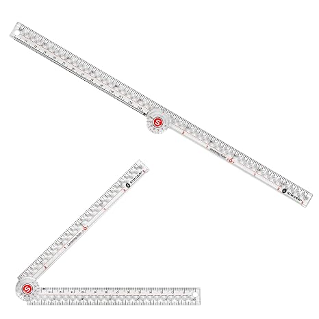 SINGER 12-Inch Folding Ruler with Precision Marking & Zero-Centering for Sewing, Quilting, Crafting & Patternmaking - Clear Metric Ruler - 15 Increment Quick Angle Ruler, Folds to 6