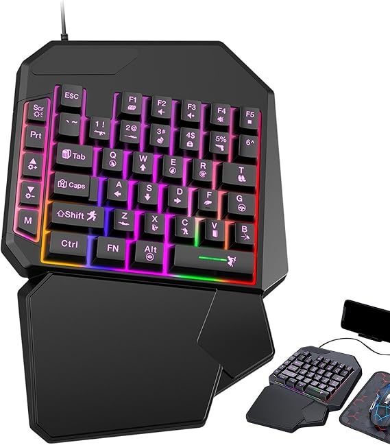 Ergonomic Gaming Keyboard, Portable Gaming Keypad | Programmable Portable Ergonomic Gaming Keyboard One Hand Keyboard Ergonomic Gaming Keyboard Phone One Hand Keyboard | Mobile Controller Gaming