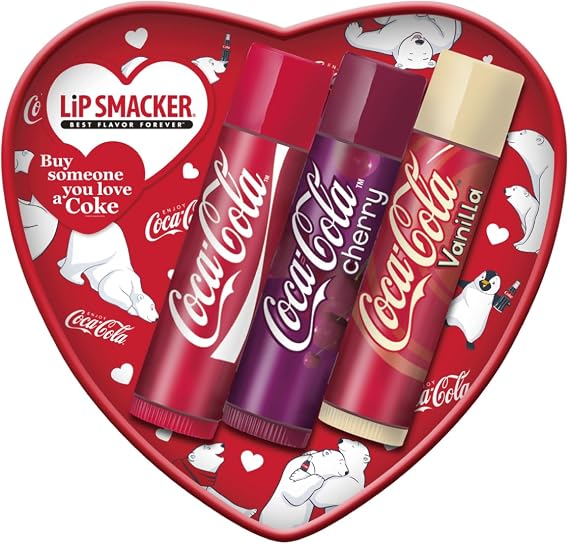 Lip Smacker Coca-Cola Heart Lip Balm Set, 3 Lip Balms for Children with Original Coca-Cola Flavor, Transparent and Hydrating Formula