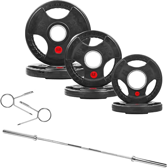 Fitvids 2 Inch Olympic Barbell Weight Plates and Bar Set, 5 FT Barbell Bar and 95 LB(2.5-25 LB) Barbell Weight Set for Home Gym Strength Training