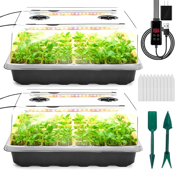 Seed Starter Tray with Grow Light, 96-Cell Seed Starter Kit, Seedling Starter Trays with Humidity Domes, Automatic Timer, Adjustable Light Indoor Gardening Plant Germination Trays