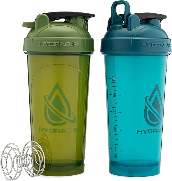 Hydra Cup 2 Pack 28oz Protein Shaker Bottles, Barbell Blender Wire Mixer