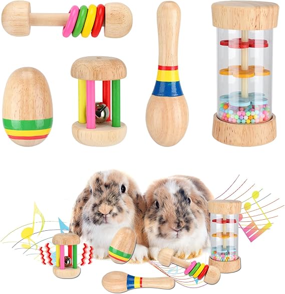 MEWTOGO 5 Pcs Wooden Bunny Toys, Safe & Bite-Resistant