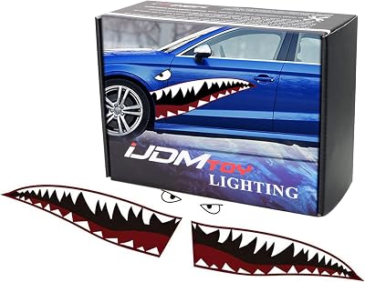 iJDMTOY Complete Set 60-Inch Full Size Shark Mouth wEye Die-Cut Vinyl Decals Compatible with Car Truck SUV Left & Right