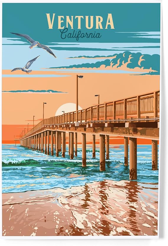 Lantern Press 8x12 Art Print, Ventura, California, Painterly, Beach Pier