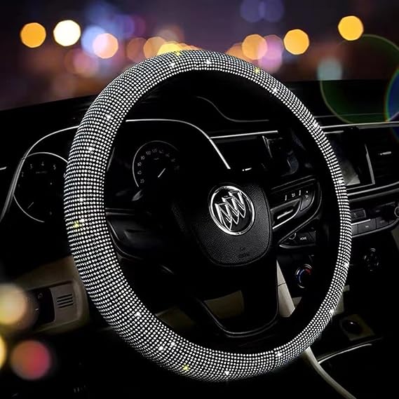 Bling Sparkly Diamond Steering Wheel Cover, Crystal Rhinestones - Universal Size Fit 37-38CM, Breathable Car Accessory Steering Wheel Protector