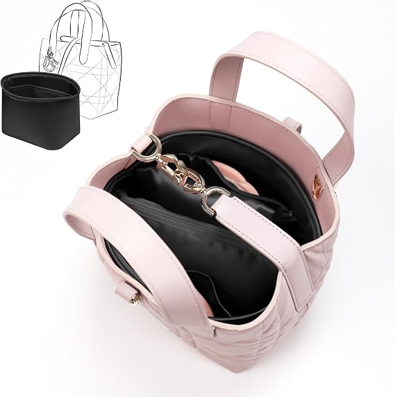 for Toujours Bag Insert Organizer For Dior(Vertical Medium,Black) | Premium Silk Material,Smooth Touch,Lightweight,zipper,protect from scratches & stains,multiple pockets,keychain,waterproof