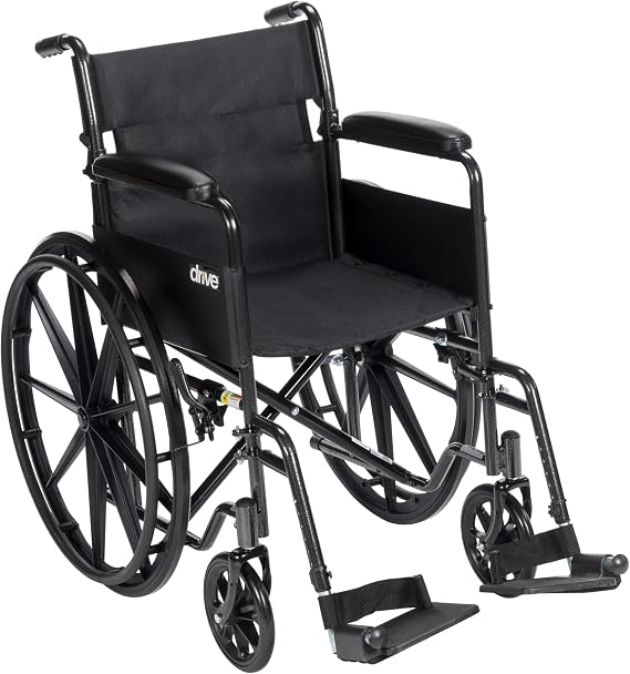 Drive Medical Silver Sport 1 Folding Transport Wheelchair, Black