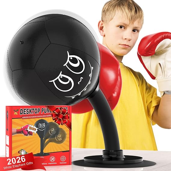 Strong Suction Desktop Punching Bag - Stress Relief Boxing Ball with Upgraded Durable Spring, Secured Office Home Desk Toy Gift for Kids, Friends and Coworkers