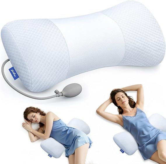 ZIKEE Inflatable Lumbar Pillow for Lower Back Pain Relief, Removable Cover | Supportive Lumbar Pillow for Bed with Customizable Support for Side & Back Sleeping, Memory Foam Back Support for Driving