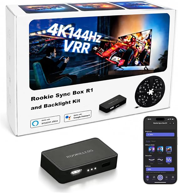 ROOKIELEDS HDMI 2.1 Sync Box R1, Up to 48Gbps, RGBCW-IC for 39-65 Inch TVs