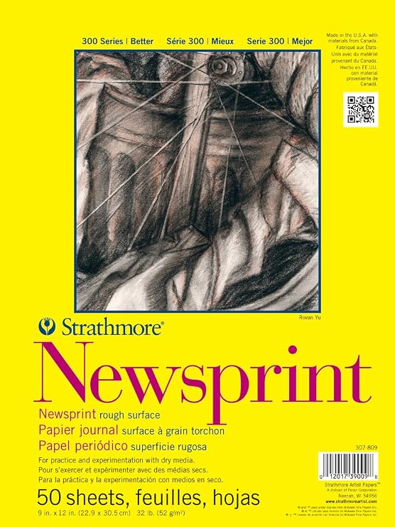 Strathmore 300 Series Tape Bound Newsprint Pad, 32 lb. Rough Paper, 9 X 12 inches, 50 Sheets (307-809)
