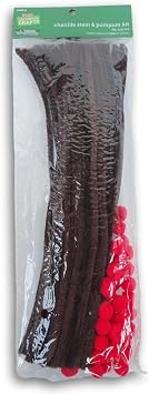 Christmas Crafts Kit - Brown Pipe Cleaners and Red Pom Poms - 96 Piece - Make Reindeer and More!