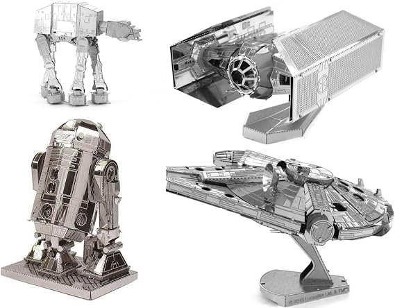 Metal Earth 3D Model Kits - Star Wars Set of 4 - Darth Vader's TIE Fighter, R2-D2, AT-AT, Millenium Falcon