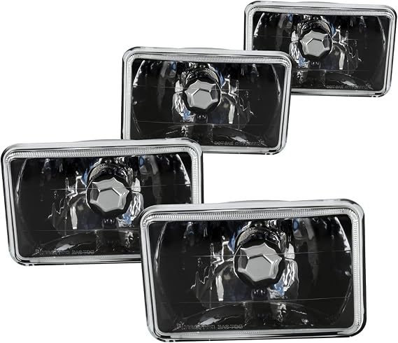 SPEC-D TUNING 4PCS 4X6 Inch Black Rectangular Sealed Beam Headlights H4 H4651 H4652 H4656 H4666 H6545 Conversion Kit Head Lamps Assembly Left + Right Pair