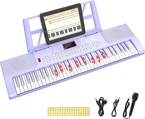 61 Key Keyboard Piano, Kids Piano with Mic, Stand & Piano Note Stickers