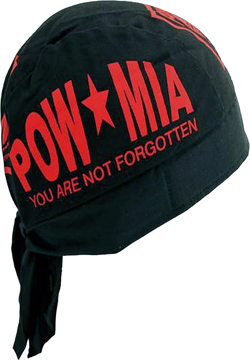 Hiphopville Adjustable POW MIA Military Black & Red Skull Cap Hat Bandana with Tie