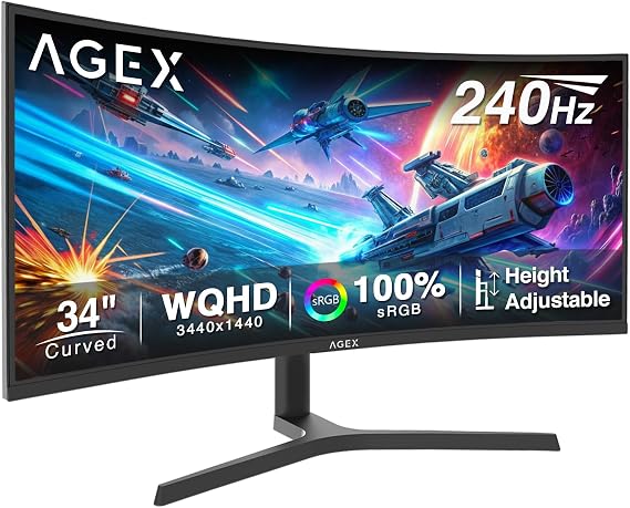 34 Inch 240Hz Curved Gaming Monitor 3440x1440 VA Height Adjustable