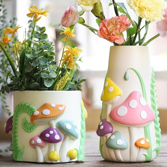 GUGUGO Pastel Mushrooms Vase for Flower Bundle Colorful Mushrooms Planters...