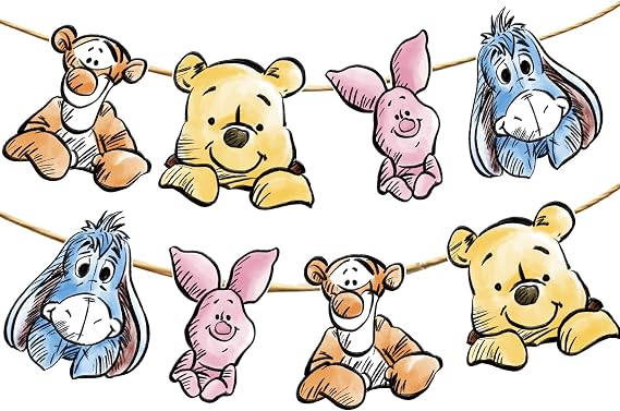 Winnie Banner For Baby Shower Decorations Birthday Banner Party Decoration Party Supplies(8PCS)