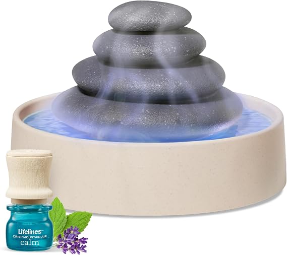 Lifelines Stacking Stones Aromatherapy Diffuser with Essential Oil Blend | Calming Sensory Oasis with Mesmerizing Aromatic Mist & Auto-Shut Off Features - Mess-Free Precision Pump