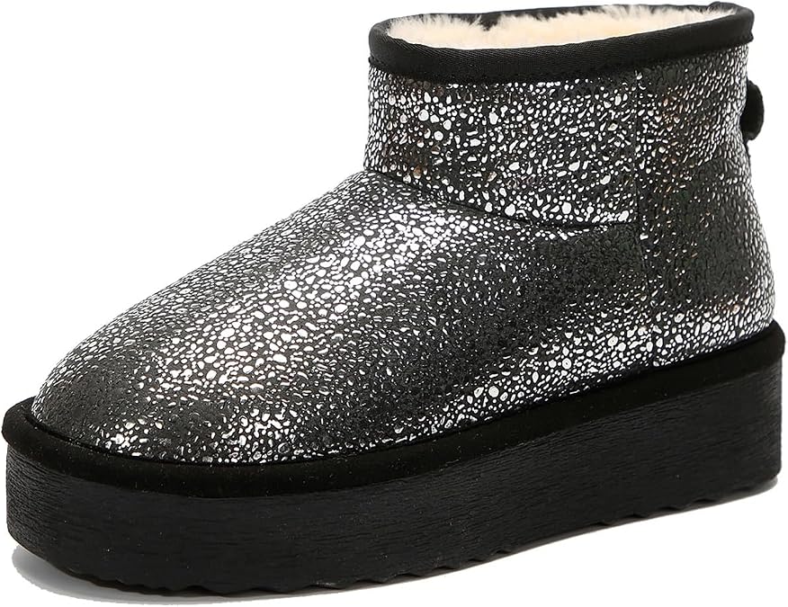 Platform Mini Boots for Women Genuine Suede Leather Anti-Slip Mini Platform Boots Lightweight Warm Snow Boots