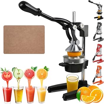 Cast Iron Juicer Hand Press, High Yield Manuel Juicer Squeezer, Easy to Clean Manual Citrus Juicer, Fast & Drip-Free Squeezing for Oranges, Lemons, Limes, Home Kitchen Essential (Black)