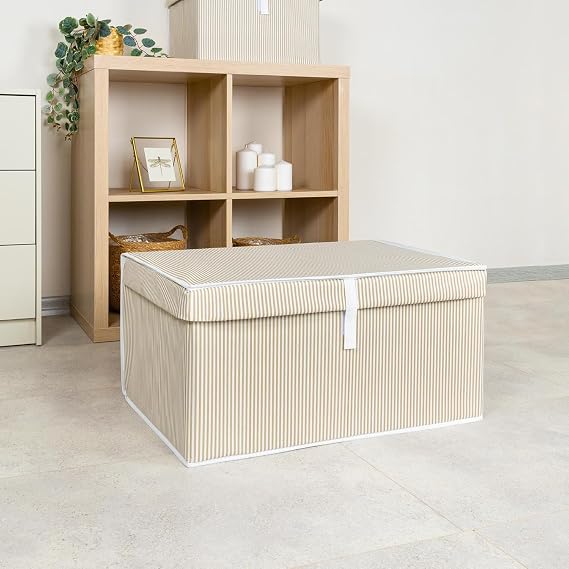 Orret Home Multi-Purpose Lid Crate Type Hurch Organizer – Large Size Storage Box – Hard and Durable Storage Solution for Cabinet Inside, Under Bed and Under Base – Foldable (Cream, 60x40x30 Cm)