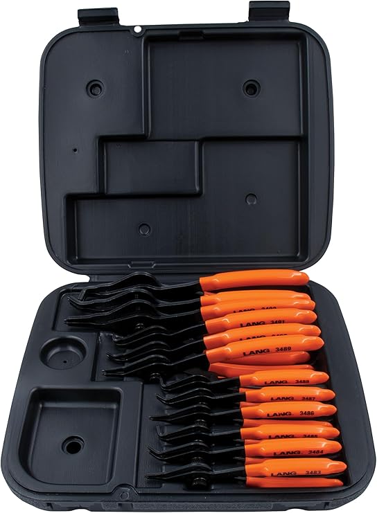 Lang Tools (3495) 12-Piece Fixed Tip Combination Internal/External Snap Ring Pliers Set