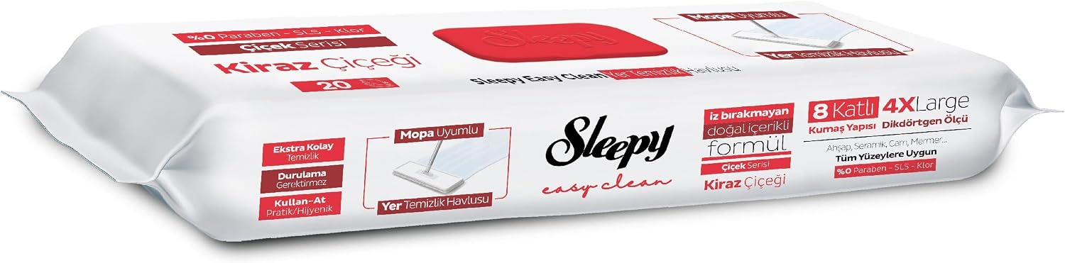 Sleepy Easy Clean Kiraz Çiçeği Mopa Uyumlu Yer Temizlik Havlusu&Mendili 20 Yaprak