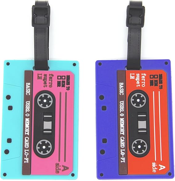 Set of 2 Cassette Tape Luggage Tag Suitcase ID Tag with Adjustable Strap