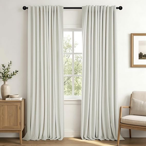 MIULEE Linen Textured 100% Blackout Curtains Drapes White Backing 84" Long
