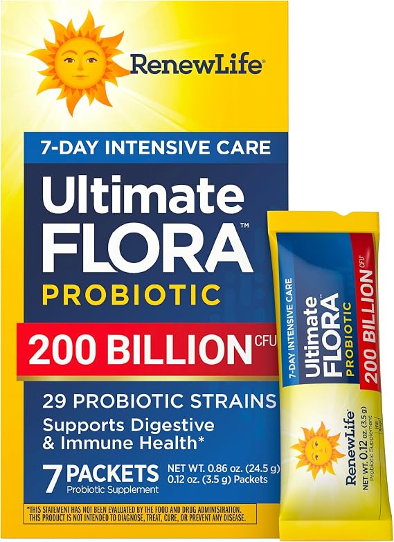 Renew Life Ultimate Flora Probiotic Powder 200 Billion CFU | 7 Packets | Digestive Health | Immune Health | Dairy Free