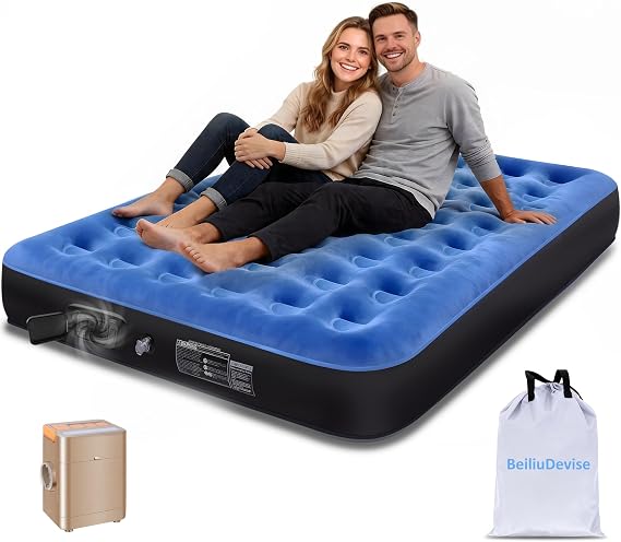 Air Mattress Queen with Built in Pump, Comfort Inflatable Blow up Mattress | Upgraded Support Structure Portable Air Bed for Camping, Guests and Home, Colchon Inflable, 650lbs Max