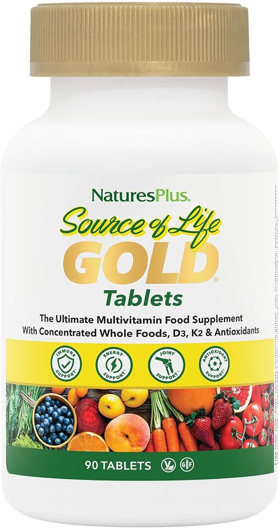 NaturesPlus Source of Life Gold Tablets - Whole Food Multivitamin and Minerals Supplement with Superfoods for Men and Women - Vegetarian, No Iron, Dairy and Gluten Free - 90 Tablets
