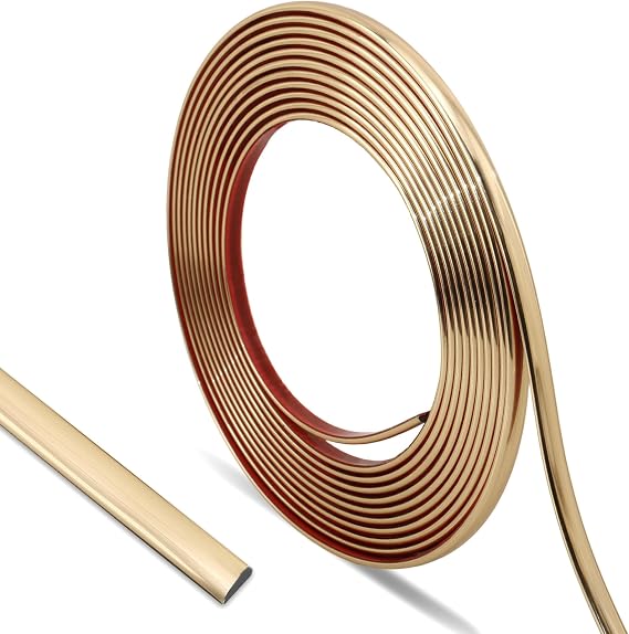Trimold 16.4ft Brushed Gold Peel and Stick Molding Trim, Flexible Mirror Wall Ceiling Floor Cabinet Tile Edge Moulding