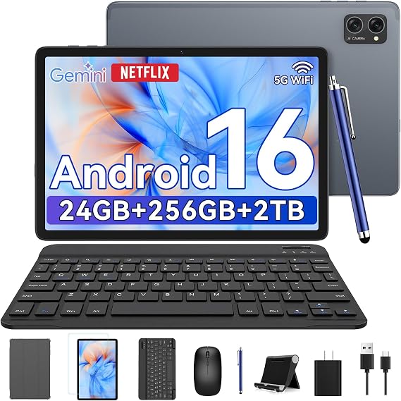 Tablet, Android 16 Tablet with Keyboard, 24GB +256GB/2TB, Gemini Ai 3.5