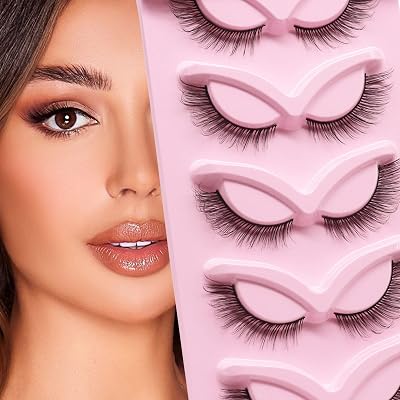 Veleasha Fox Eye Lashes L Curl Fluffy False Eyelashes 5 Pairs Pack Cat Eye Lashes Wispy & Lightweight Fake Eyelashes for Doll Eye Makeup Foxy 05