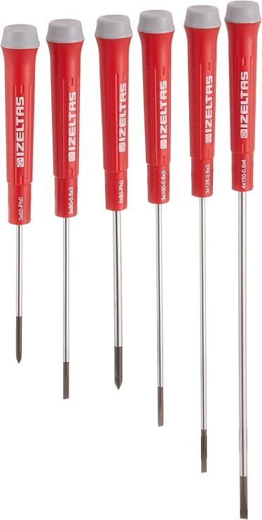 İzeltaş 4500008106 Electronic Engineer Type Terminal Screwdrivers, 6-Piece, Chrome Vanadium Steel, Red