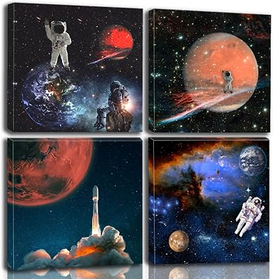 Kepgonegu Space Decor Canvas Wall Art Bedroom Wall Decor Astronaut Outer Space Room Decor Decor Ready to Hang - 14x14