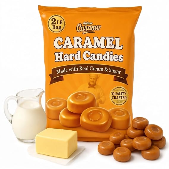 Caramel Hard Candy - Individually Wrapped Caramel Candies in 2 Lb Candy Bag | Are you Wondering What Brown Slow Melting Buttery Bites Taste Like? And Tasty Party Favors for Gift Baskets