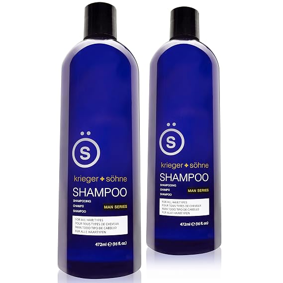 Krieger + Shne Man Series Invigorating Tea Tree Oil Shampoo for Men - Heals Dry Scalp, Dandruff, and Prevents Hair Loss - 16oz Bottle (Twin Pack)