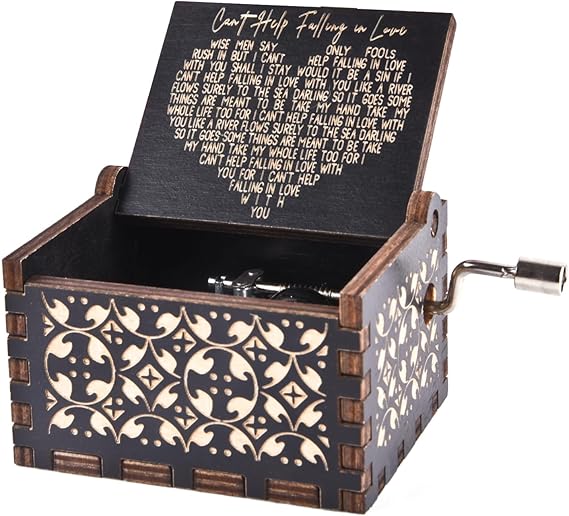 Can't Help Falling in Love Wood Music Box, Antique Engraved Music Boxes
