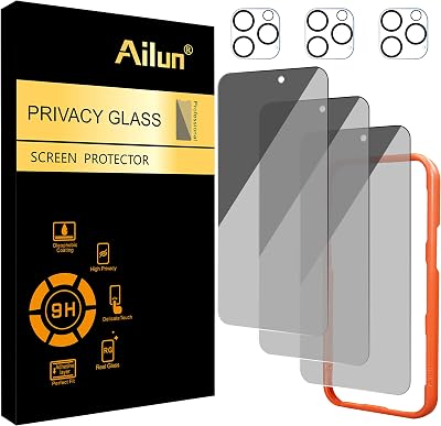 Ailun 3 Pack Privacy Screen Protector for iPhone 16 Pro Max [6.9 inch] 3 Pack Camera Lens Protector,Dynamic Island Compatible,Anti Spy Tempered Glass[9H Hardness][Not for iPhone 16e1616Pro16Plus]