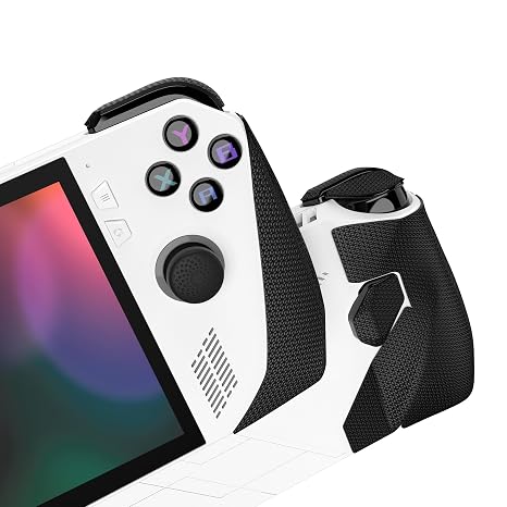 PlayVital Black Premium Handle Grips for ROG Ally Console with Thumb Grip Caps, Non-slip Soft Textured Trigger & Back Button Grip Stickers for ROG Ally Gaming Handheld - Hexagonal Diamond Textured