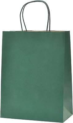 Nexmint 12-Pack 10.5x8x4.25 Inch Medium Christmas Green Kraft Paper Gift Bags with Handle